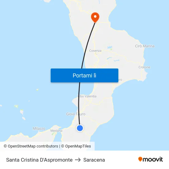 Santa Cristina D'Aspromonte to Saracena map