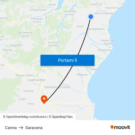 Canna to Saracena map