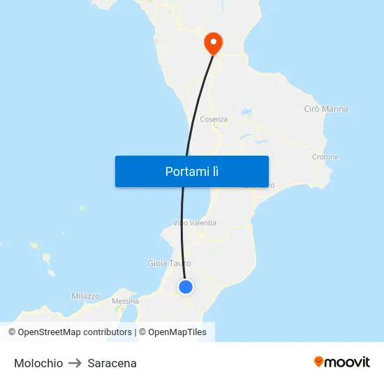 Molochio to Saracena map