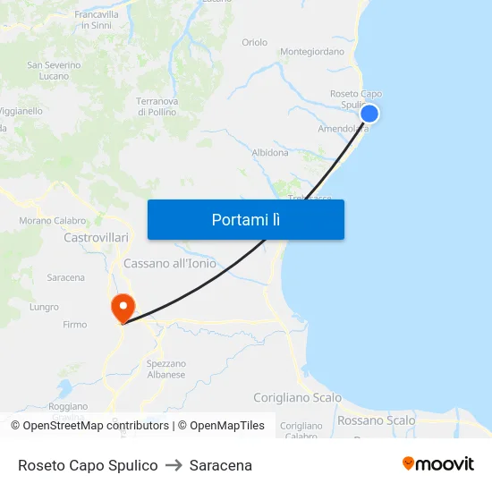 Roseto Capo Spulico to Saracena map