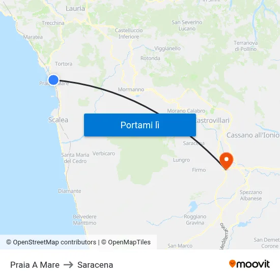 Praia A Mare to Saracena map