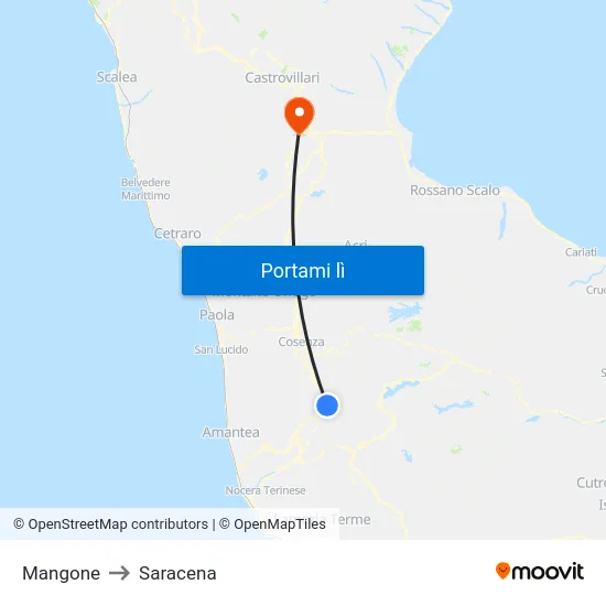 Mangone to Saracena map