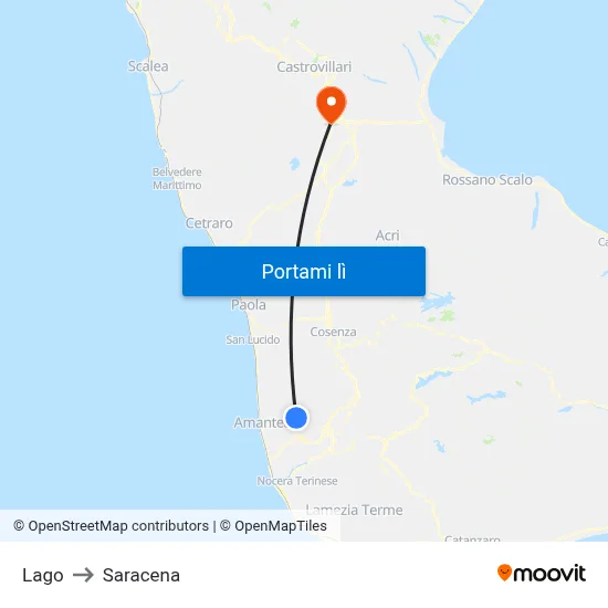 Lago to Saracena map