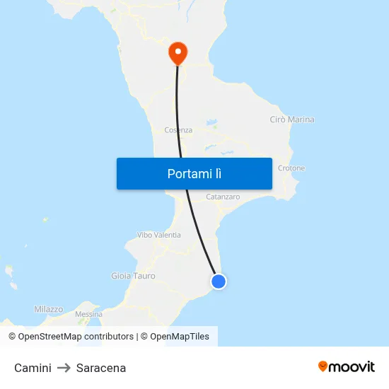 Camini to Saracena map