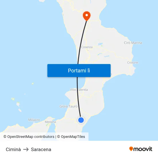 Ciminà to Saracena map