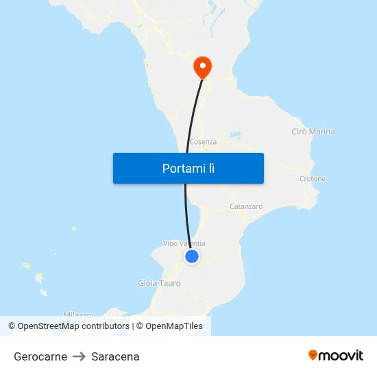 Gerocarne to Saracena map