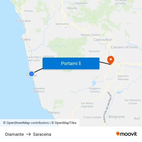 Diamante to Saracena map