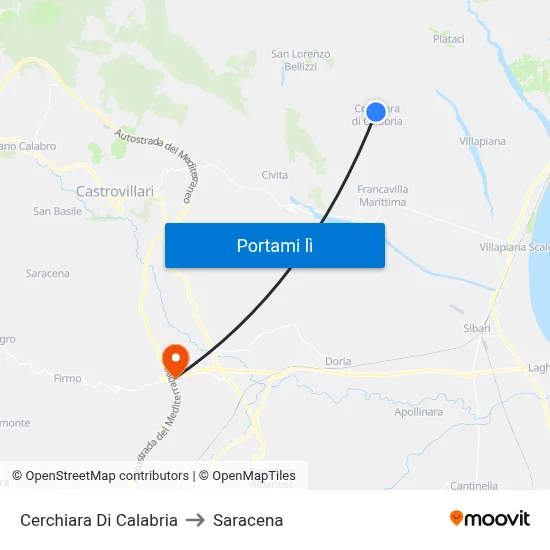 Cerchiara Di Calabria to Saracena map