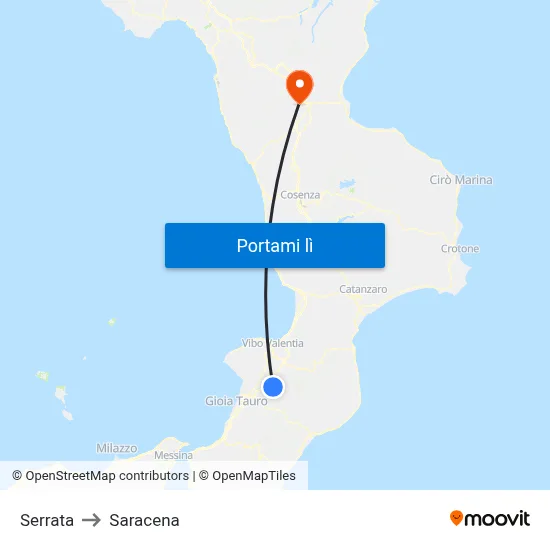 Serrata to Saracena map