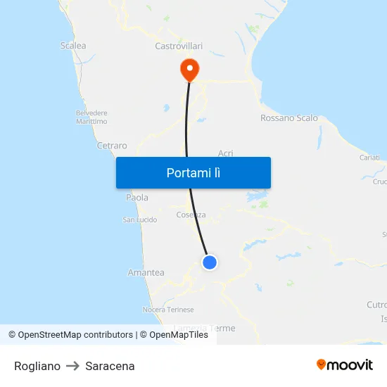 Rogliano to Saracena map