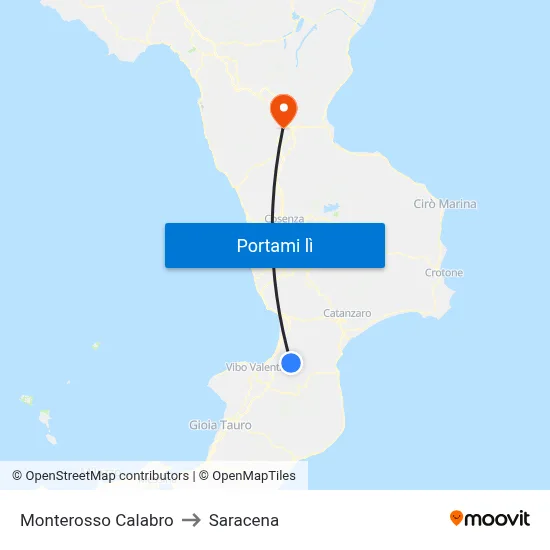 Monterosso Calabro to Saracena map