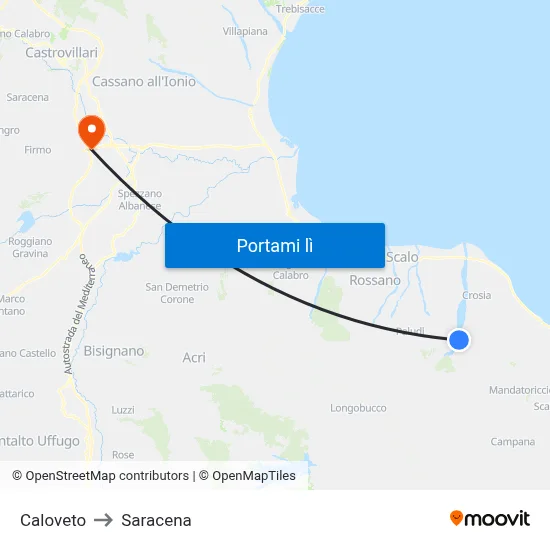 Caloveto to Saracena map