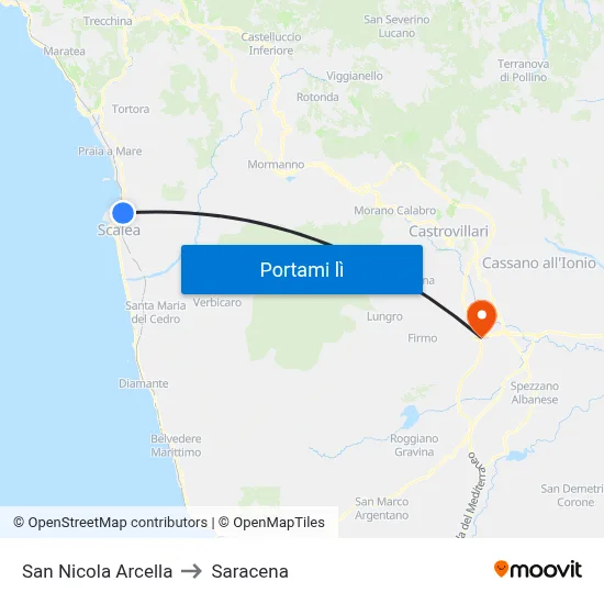 San Nicola Arcella to Saracena map