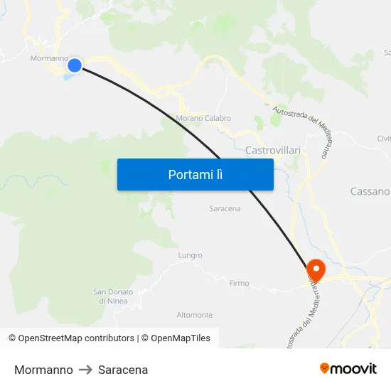 Mormanno to Saracena map