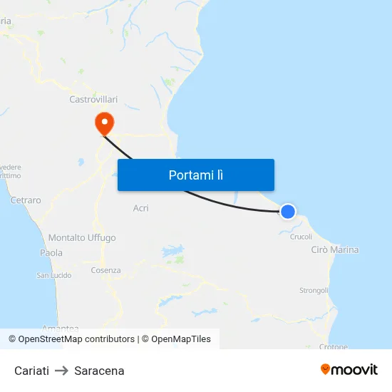 Cariati to Saracena map