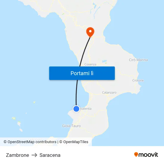 Zambrone to Saracena map