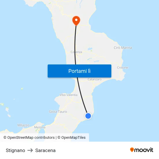 Stignano to Saracena map