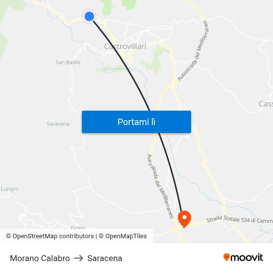Morano Calabro to Saracena map