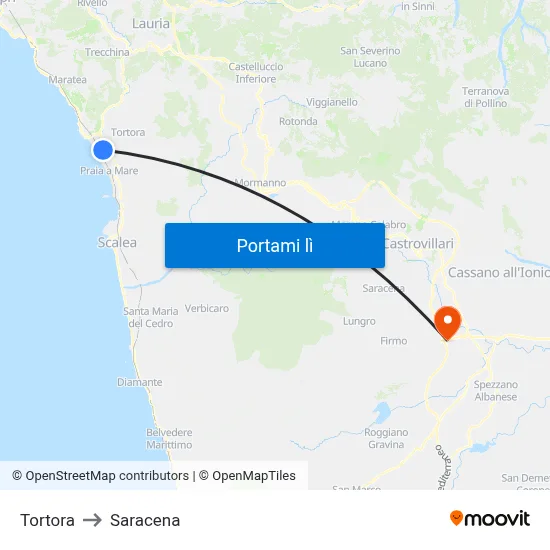 Tortora to Saracena map