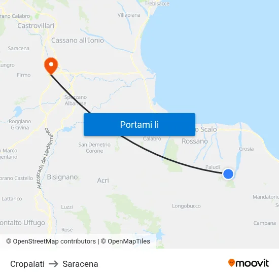 Cropalati to Saracena map