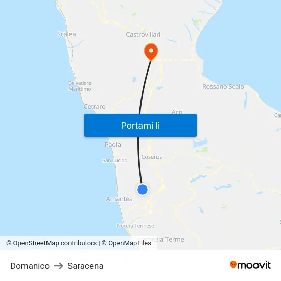 Domanico to Saracena map