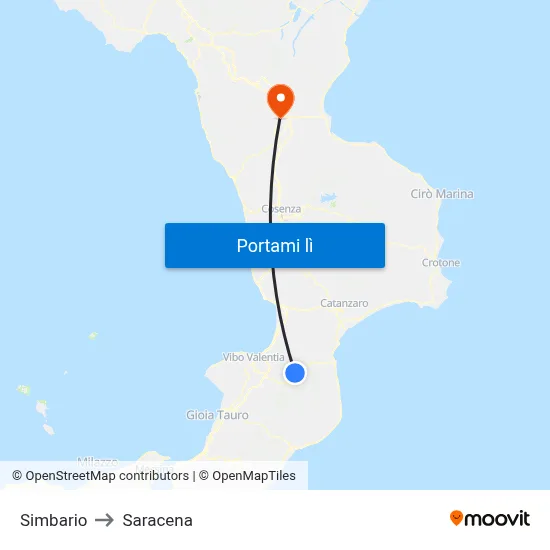 Simbario to Saracena map