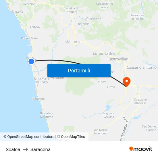 Scalea to Saracena map