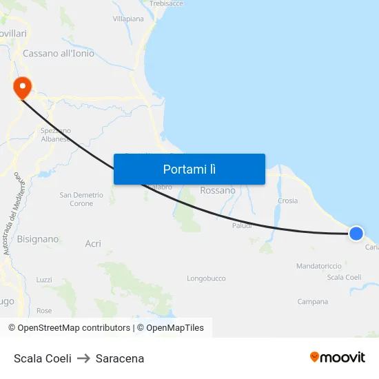 Scala Coeli to Saracena map