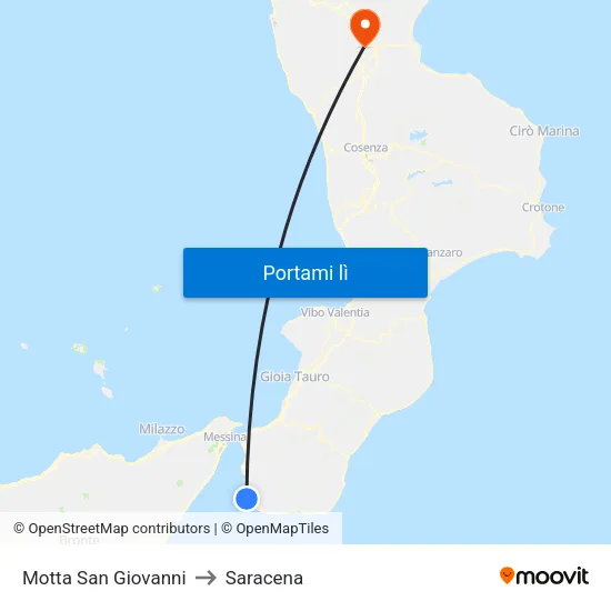 Motta San Giovanni to Saracena map