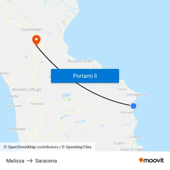 Melissa to Saracena map