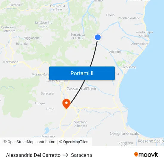 Alessandria Del Carretto to Saracena map