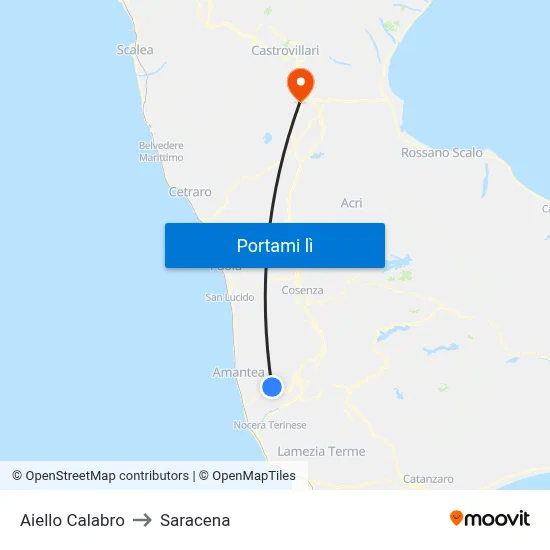 Aiello Calabro to Saracena map