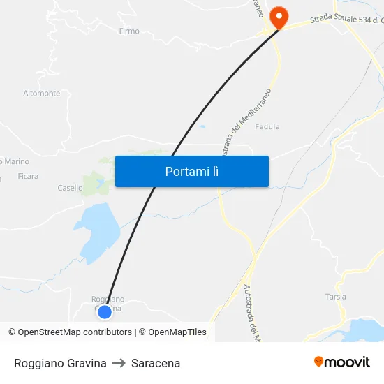 Roggiano Gravina to Saracena map