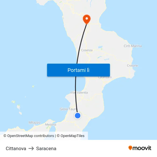 Cittanova to Saracena map