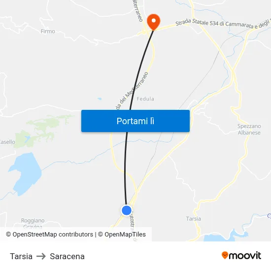Tarsia to Saracena map