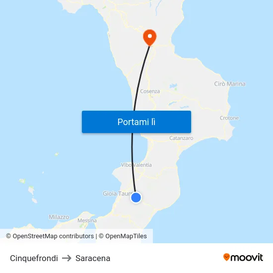 Cinquefrondi to Saracena map