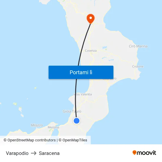 Varapodio to Saracena map