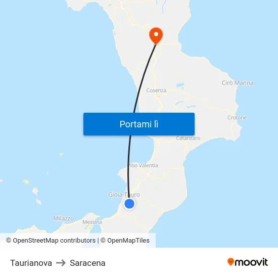 Taurianova to Saracena map