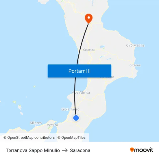 Terranova Sappo Minulio to Saracena map