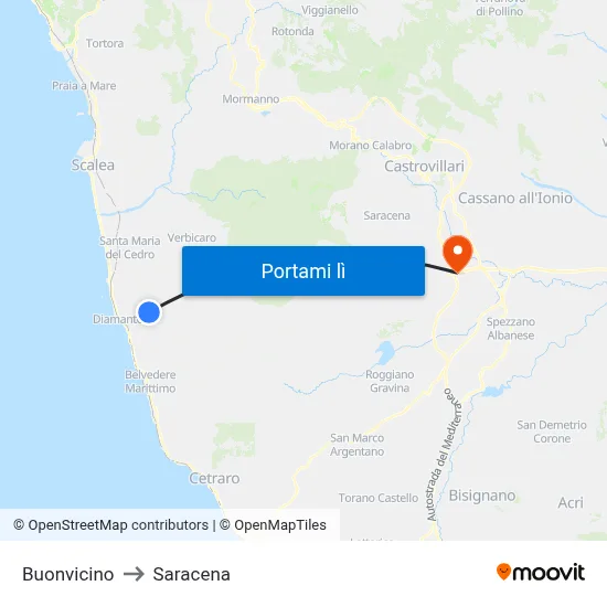 Buonvicino to Saracena map