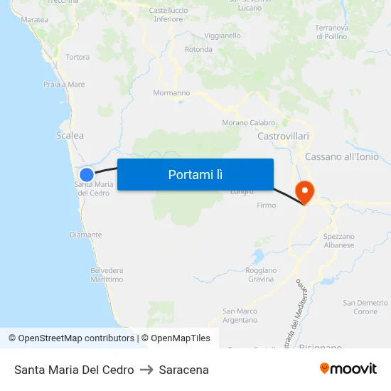 Santa Maria Del Cedro to Saracena map