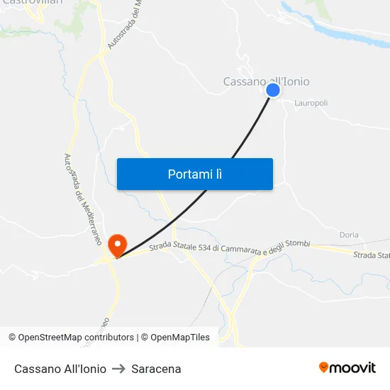 Cassano All'Ionio to Saracena map