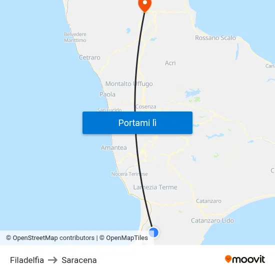 Filadelfia to Saracena map