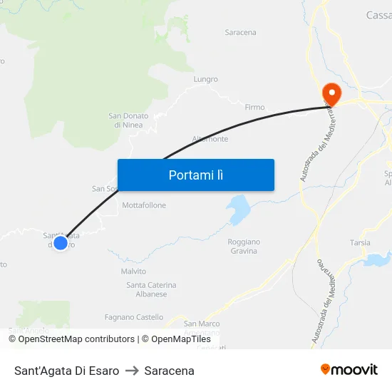 Sant'Agata Di Esaro to Saracena map