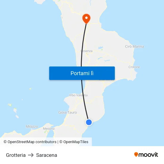 Grotteria to Saracena map
