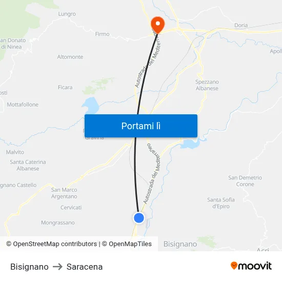 Bisignano to Saracena map