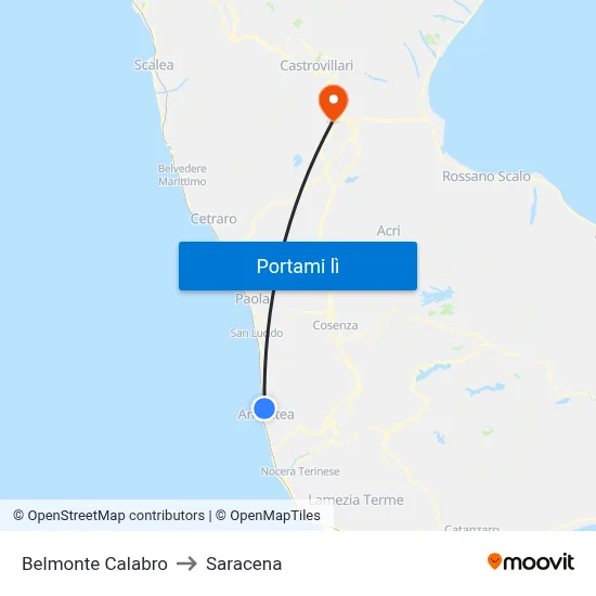 Belmonte Calabro to Saracena map