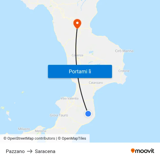 Pazzano to Saracena map