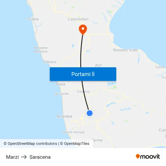 Marzi to Saracena map