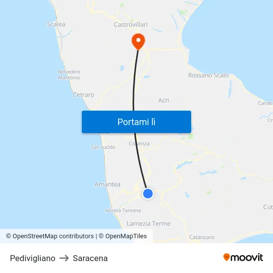 Pedivigliano to Saracena map